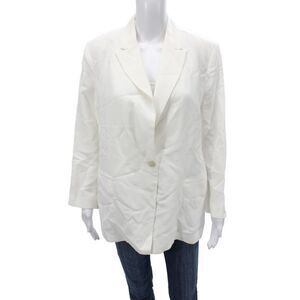 Antonelli Womens White Linen Collared Button Blazer Long Sleeve Size 12
